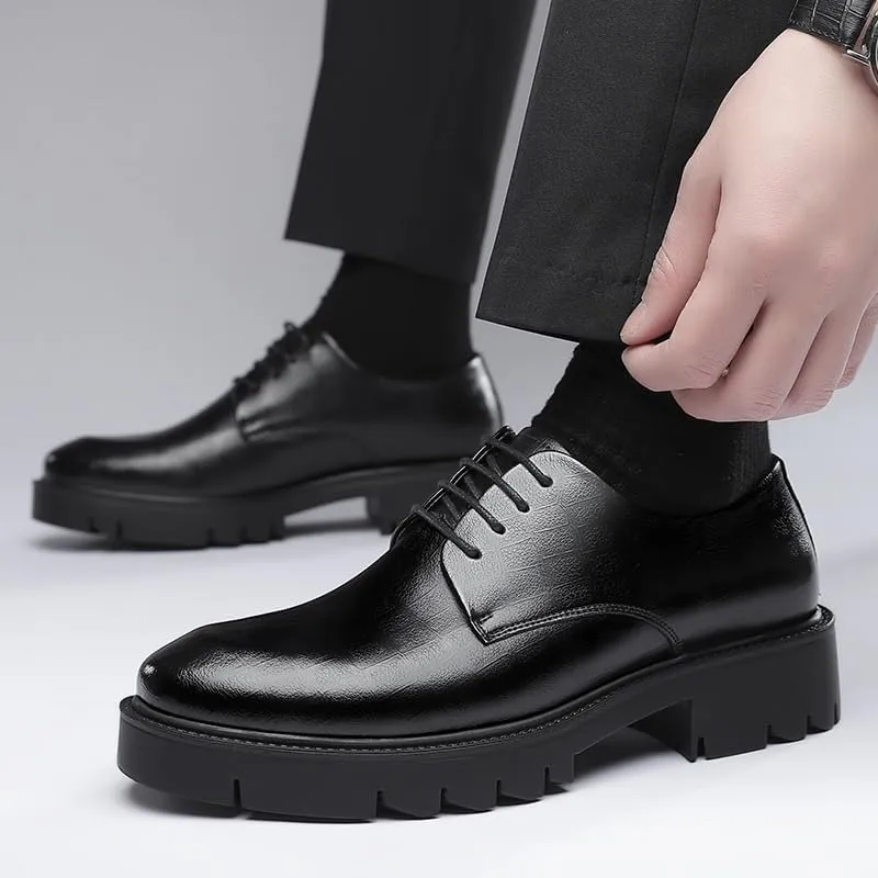 Men's Genuine Leather Platform Oxfords Formal Business Suit Tuxedo Shoes Slip-On Loafers Wedding Dress Shoes for Men