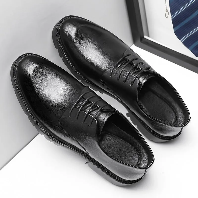 Men's Genuine Leather Platform Oxfords Formal Business Suit Tuxedo Shoes Slip-On Loafers Wedding Dress Shoes for Men
