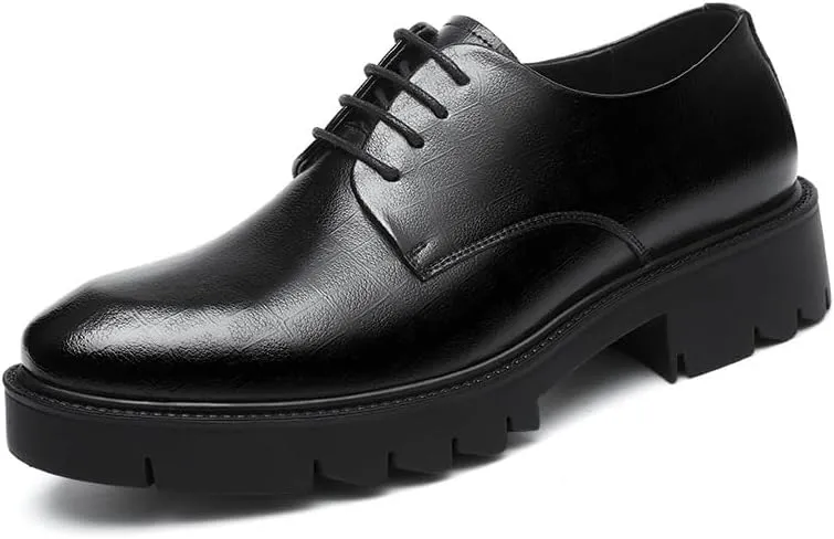 Men's Genuine Leather Platform Oxfords Formal Business Suit Tuxedo Shoes Slip-On Loafers Wedding Dress Shoes for Men