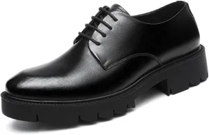Men's Genuine Leather Platform Oxfords Formal Business Suit Tuxedo Shoes Slip-On Loafers Wedding Dress Shoes for Men