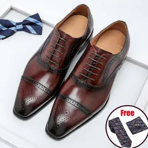 Men's Genuine Wingtip Leather Shoes Oxford Lace-Up Shoes