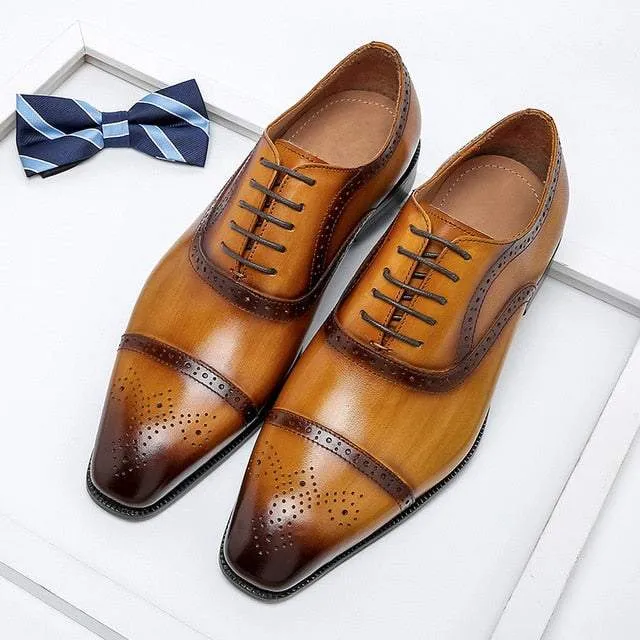 Men's Genuine Wingtip Leather Shoes Oxford Lace-Up Shoes