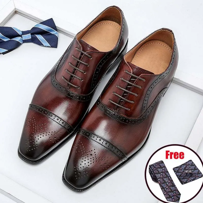 Men's Genuine Wingtip Leather Shoes Oxford Lace-Up Shoes