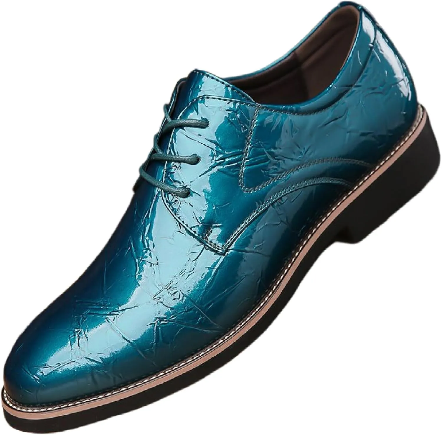 Men's High Gloss Low Chunky Heel Oxford Shoes Classic Lace Up Glitter Faux Patent Leather Tuxedo Derby Dress Shoes for Wedding Prom Business