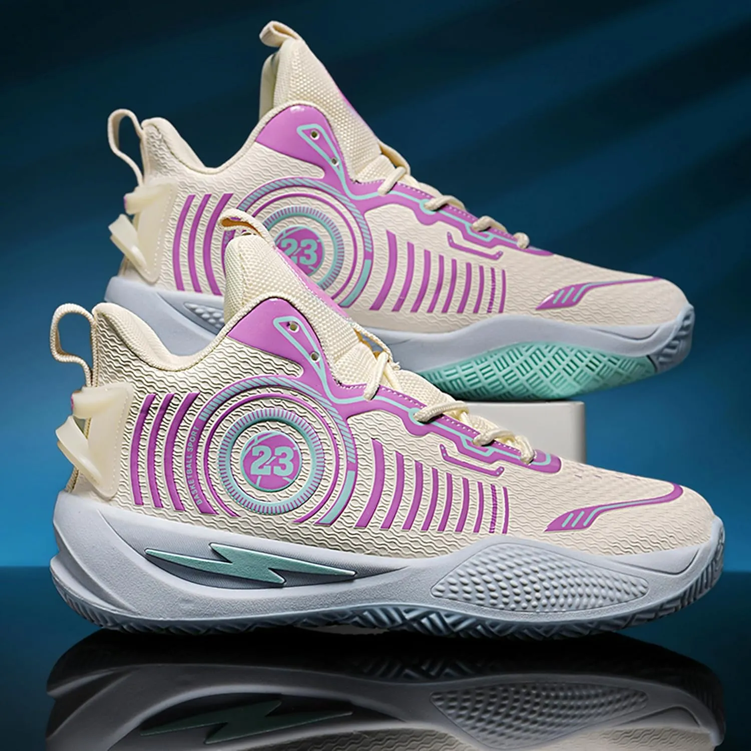 Men's High-Top Basketball ShoesWear-Resistant and Anti-Slip Soles Running Shoes Graffiti Design Fashionable Sports Shoes