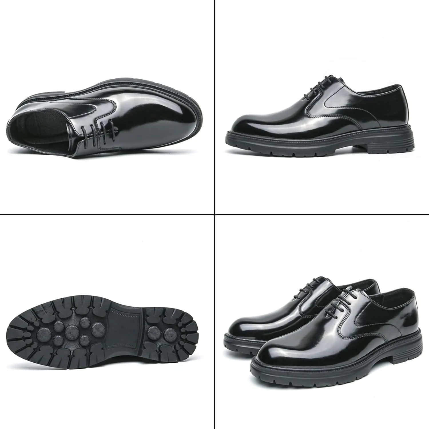 Men's Leather Dress Platform Oxford Shoes Classic Round Toe Lace Up Comfort Non Slip Casual Derby Shoes for Business Office Wedding