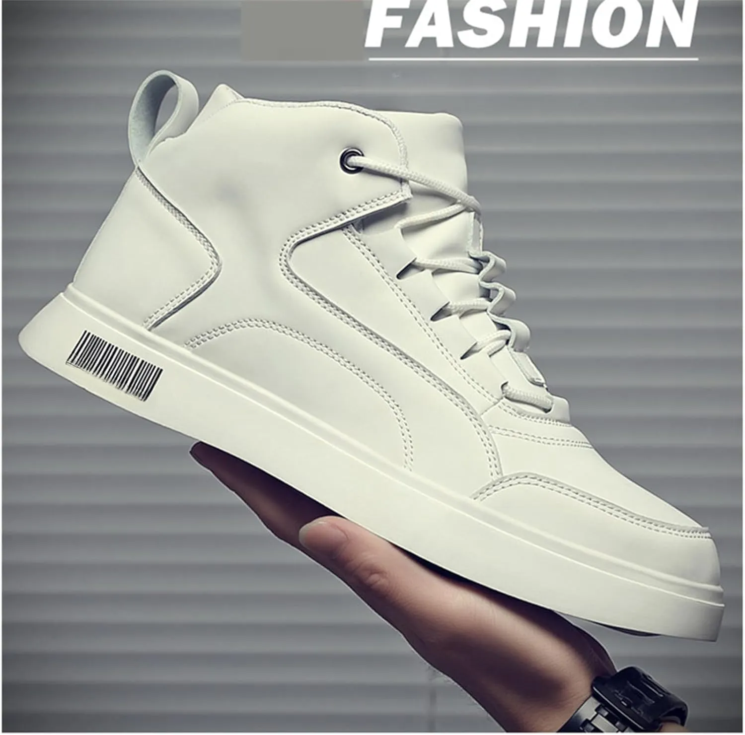 Men's Leather High Top Lace Up Fashion Sneakers Casual Non-Slip Flat Ankle Boots Comfort Walking Travel Shoes