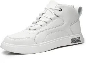 Men's Leather High Top Lace Up Fashion Sneakers Casual Non-Slip Flat Ankle Boots Comfort Walking Travel Shoes