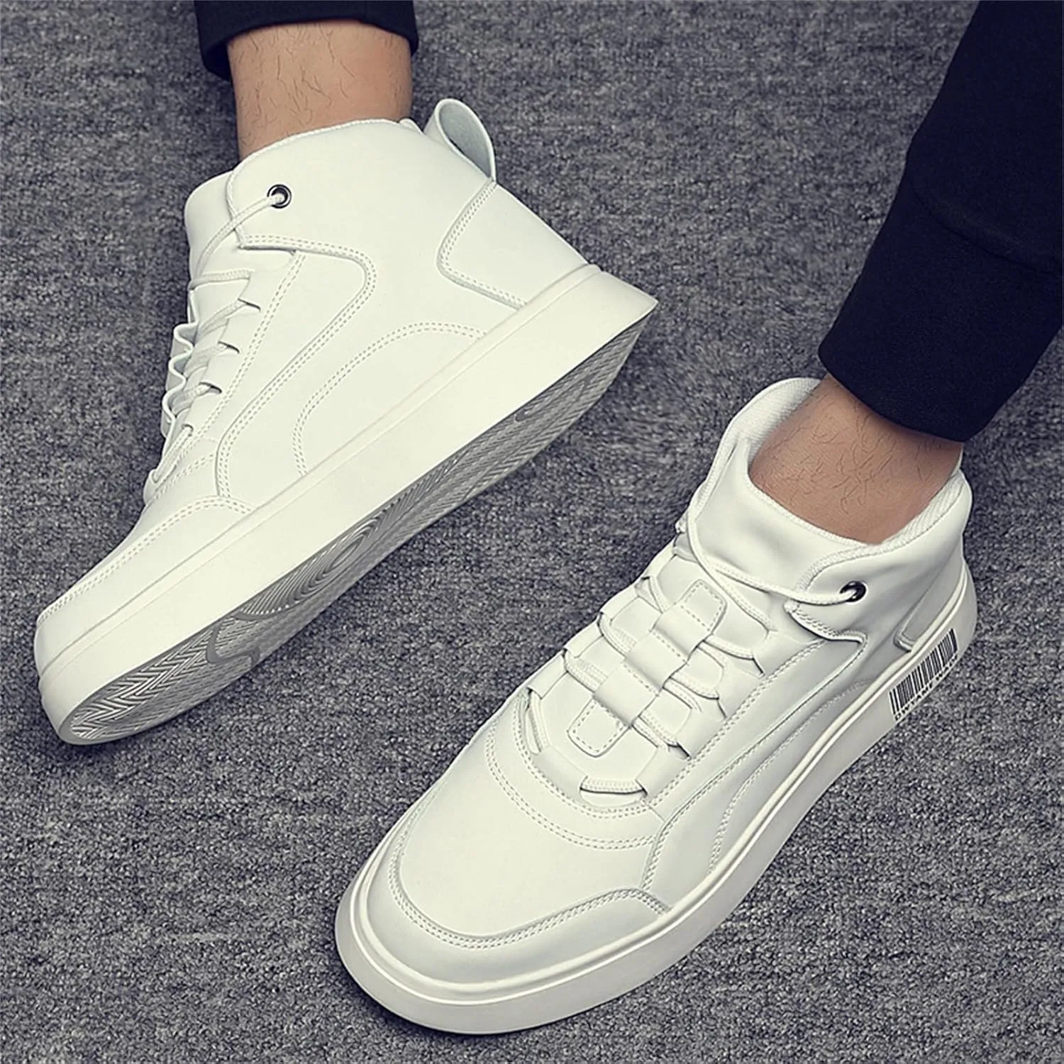 Men's Leather High Top Lace Up Fashion Sneakers Casual Non-Slip Flat Ankle Boots Comfort Walking Travel Shoes