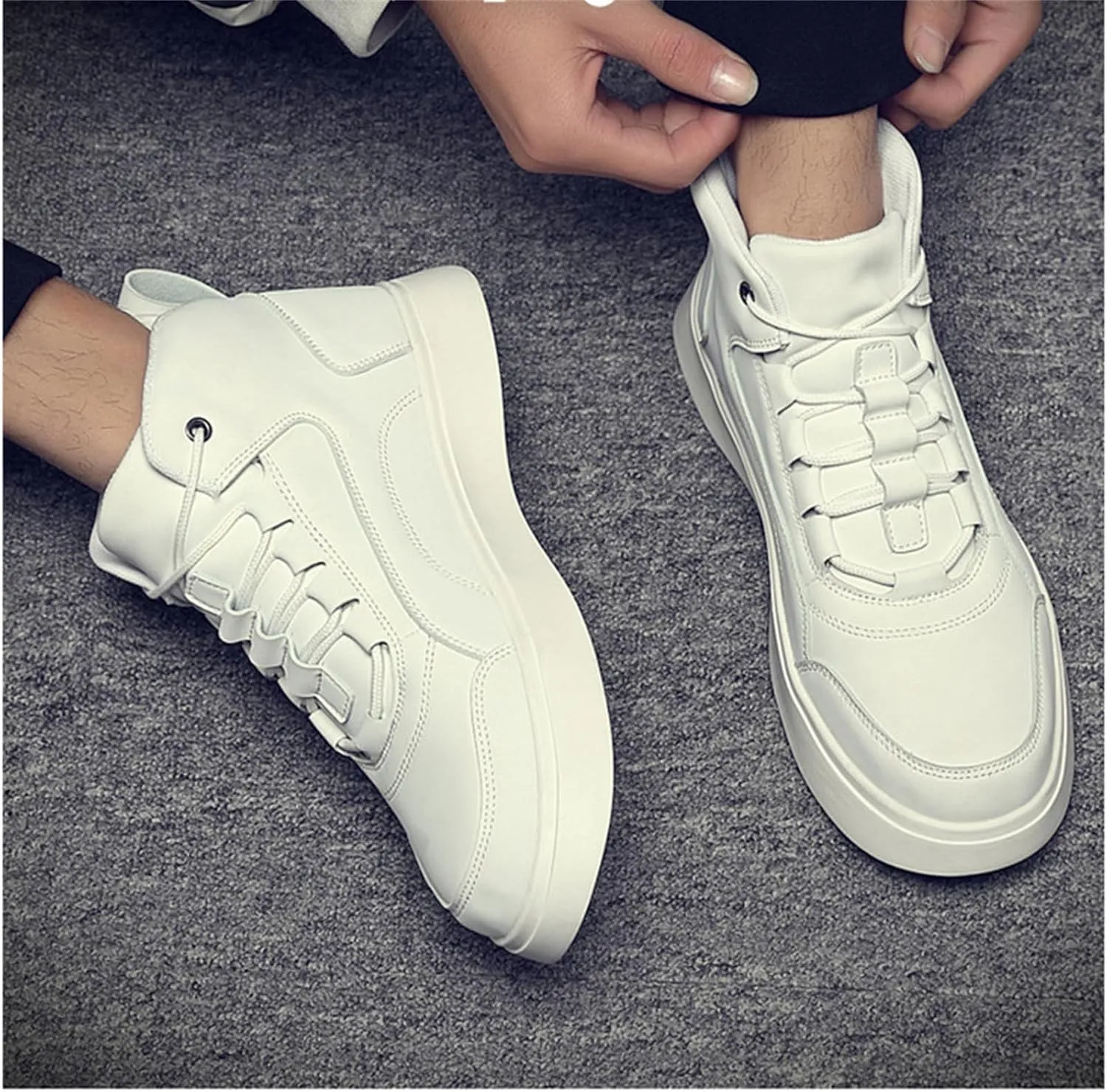 Men's Leather High Top Lace Up Fashion Sneakers Casual Non-Slip Flat Ankle Boots Comfort Walking Travel Shoes