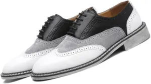 Men's Leather lace-up Brogues Dress Oxford Shoes Classic Wingtip Two Tone Derby Gatsby Prom Shoes Fashion Round Toe Business Formal Leather Shoes