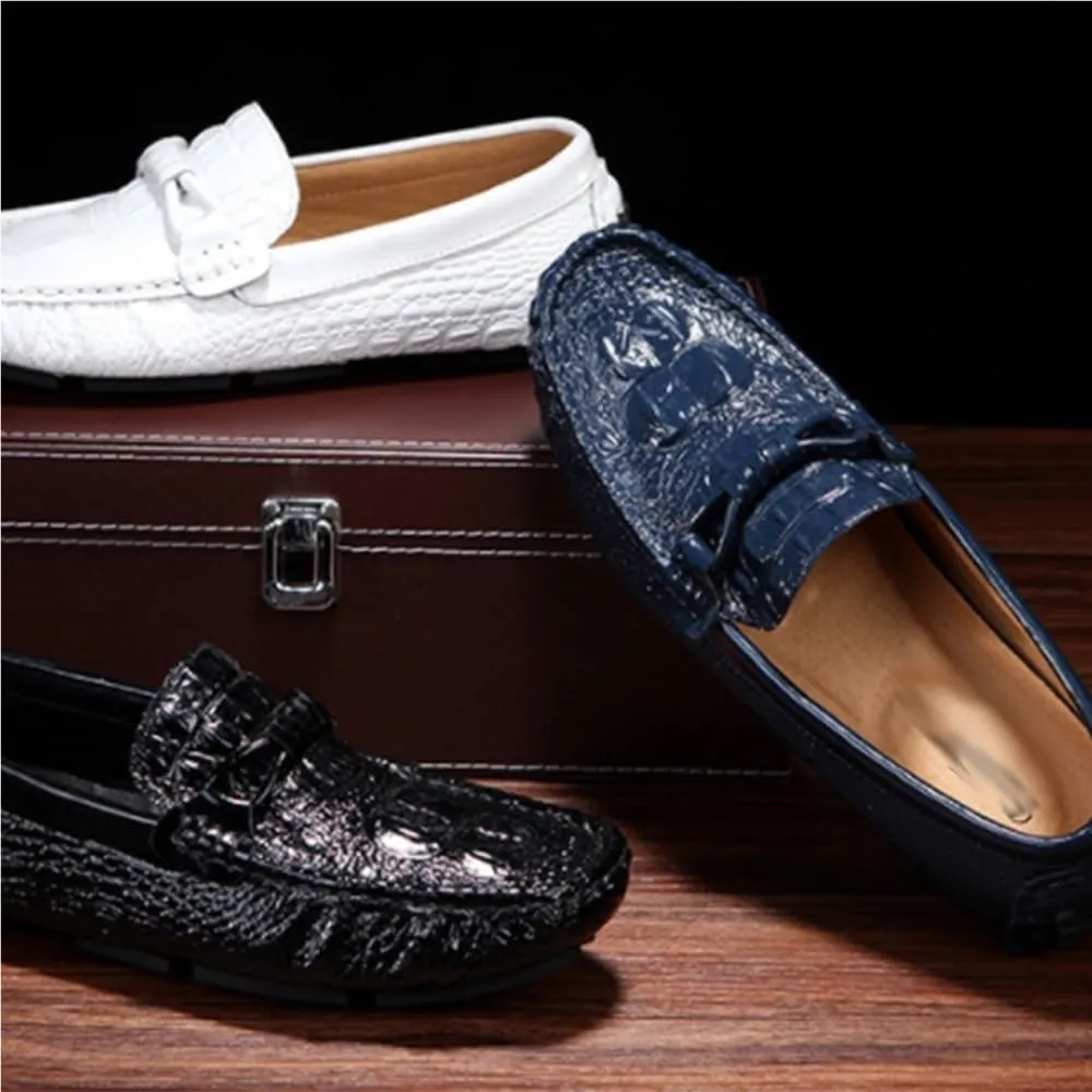 Mens Loafers Shoe Round Toe Crocodile Print Driving Style Anti-Slip Slip Resistant Flat Heel Prom Slip-on