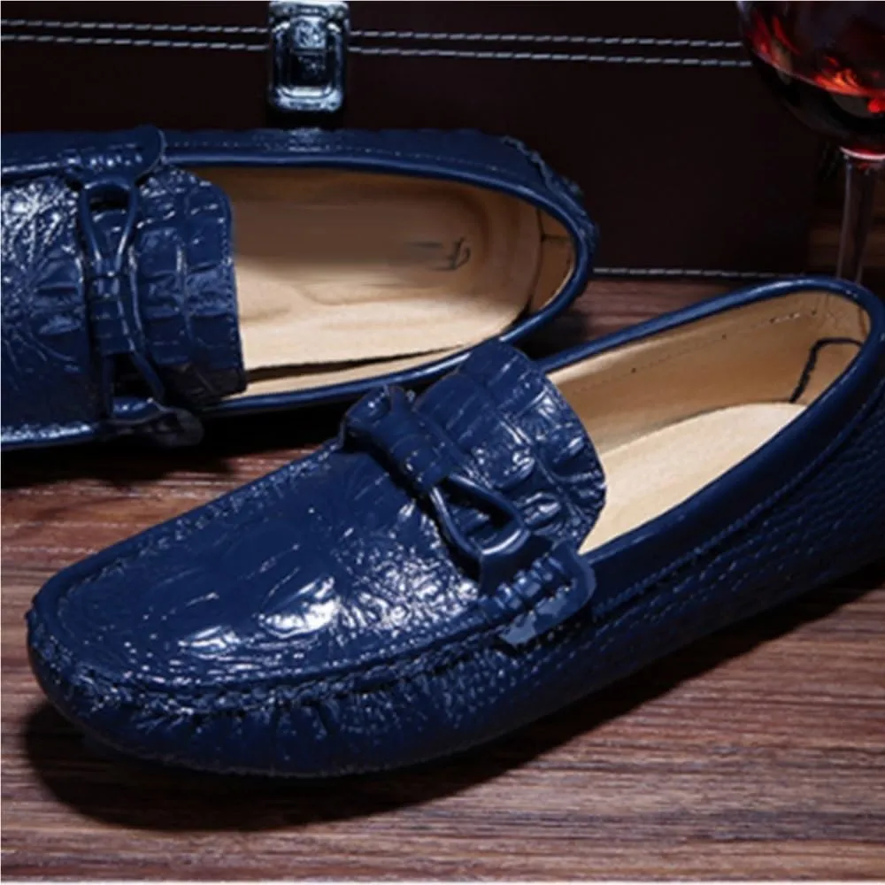 Mens Loafers Shoe Round Toe Crocodile Print Driving Style Anti-Slip Slip Resistant Flat Heel Prom Slip-on