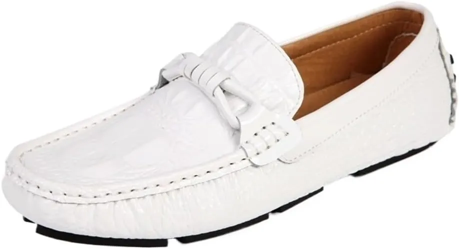 Mens Loafers Shoe Round Toe Crocodile Print Driving Style Anti-Slip Slip Resistant Flat Heel Prom Slip-on