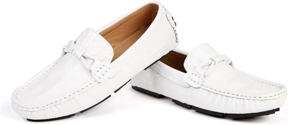 Mens Loafers Shoe Round Toe Crocodile Print Driving Style Anti-Slip Slip Resistant Flat Heel Prom Slip-on