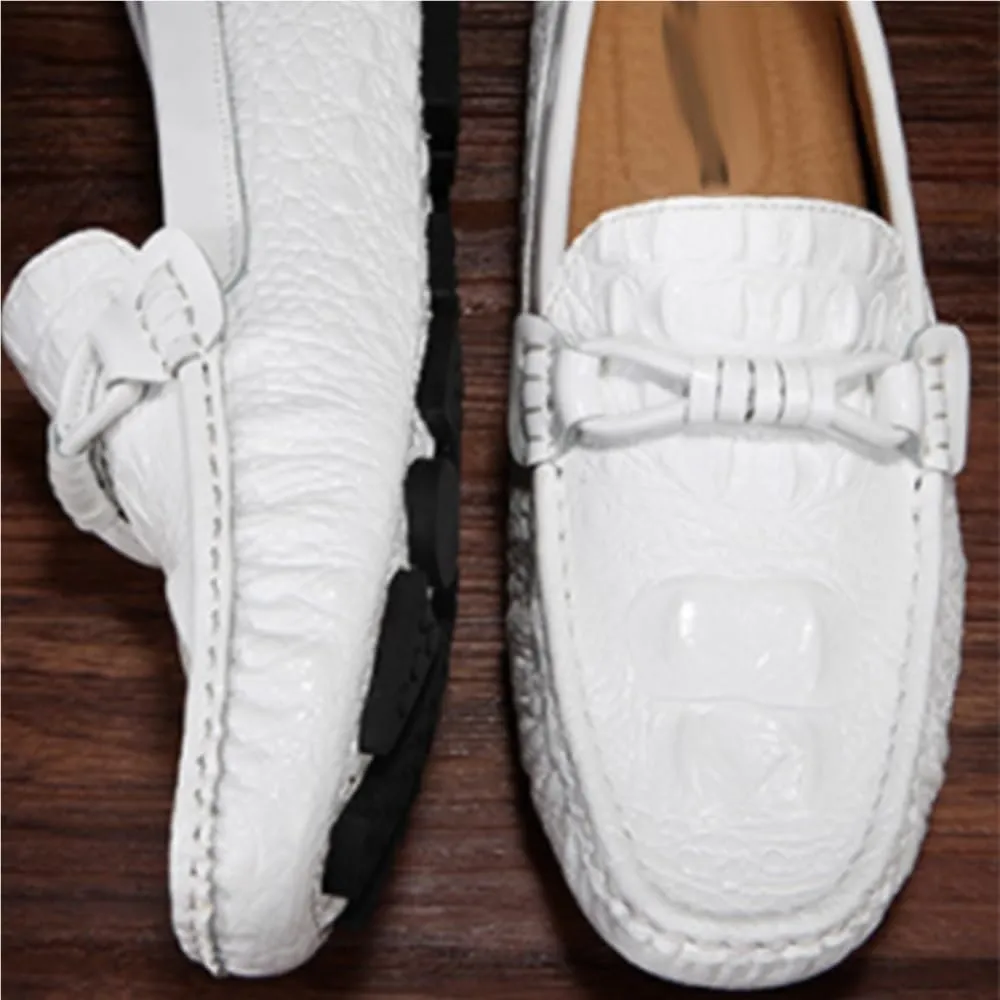 Mens Loafers Shoe Round Toe Crocodile Print Driving Style Anti-Slip Slip Resistant Flat Heel Prom Slip-on