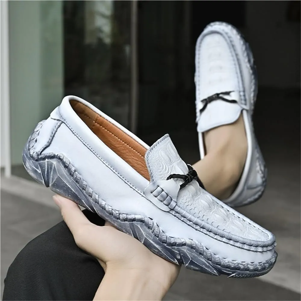 Mens Loafers Shoe Round Toe Crocodile Print Leather Flat Heel Resistant Comfortable Party Classic Slip On