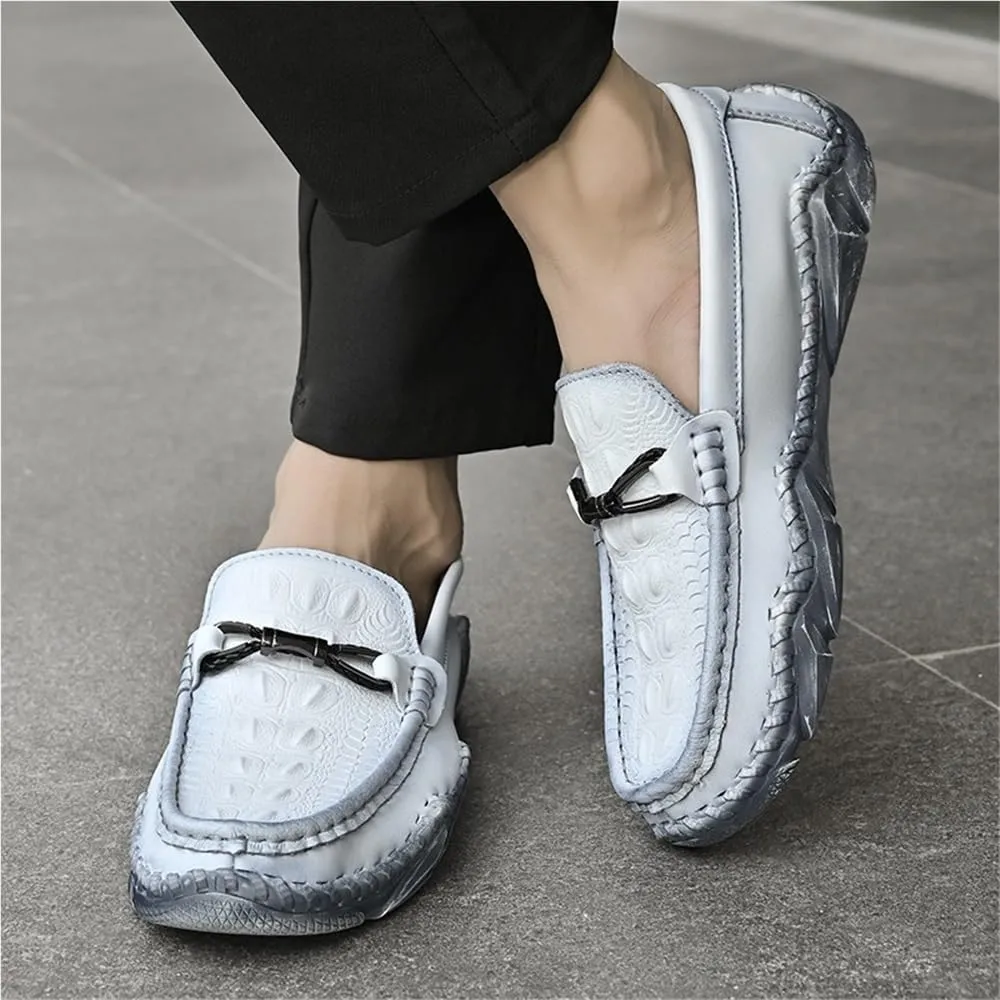 Mens Loafers Shoe Round Toe Crocodile Print Leather Flat Heel Resistant Comfortable Party Classic Slip On