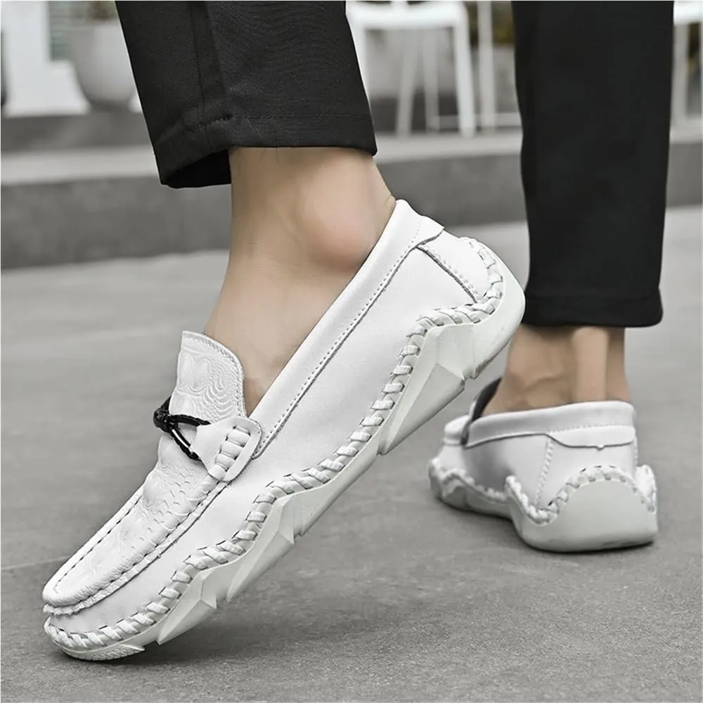 Mens Loafers Shoe Round Toe Crocodile Print Leather Flat Heel Resistant Comfortable Party Classic Slip On