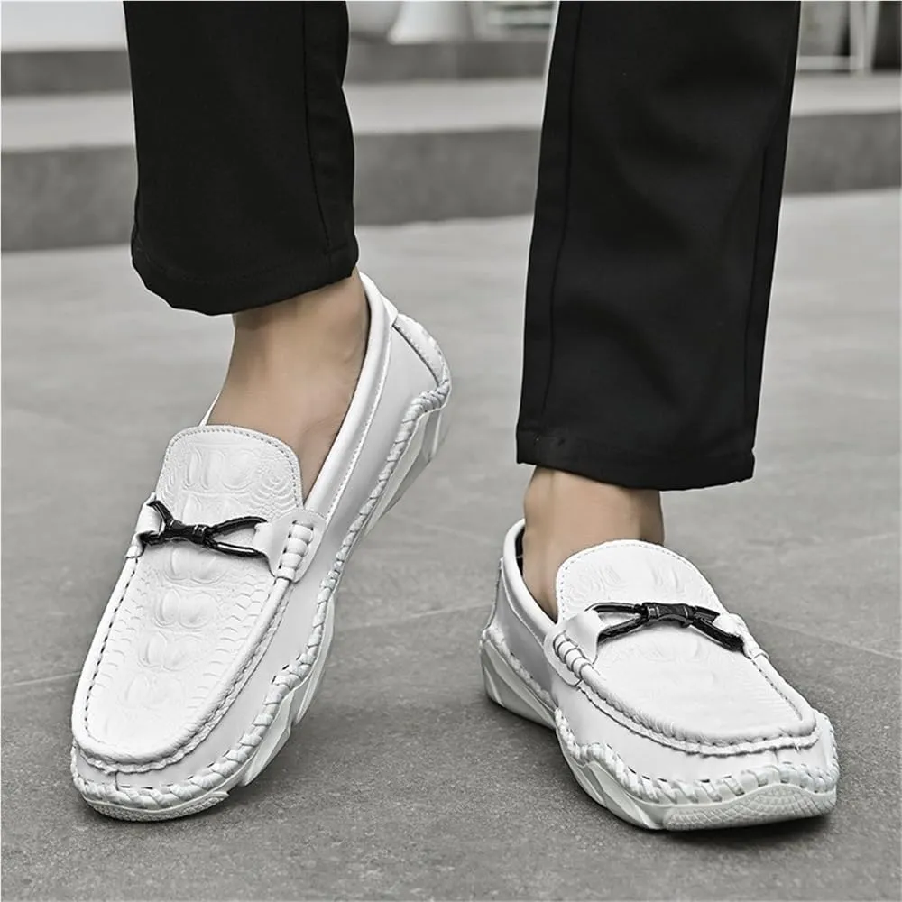 Mens Loafers Shoe Round Toe Crocodile Print Leather Flat Heel Resistant Comfortable Party Classic Slip On