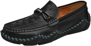 Mens Loafers Shoe Round Toe Crocodile Print Leather Flat Heel Resistant Comfortable Party Classic Slip On