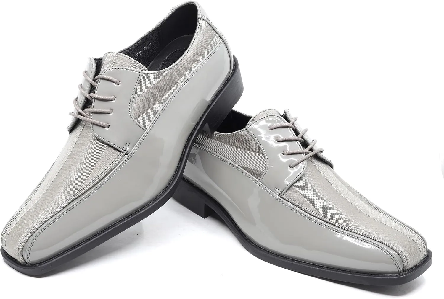 Men's Oxford Lace up Striped Satin Patent Tuxedo Dress Shoes MC-179