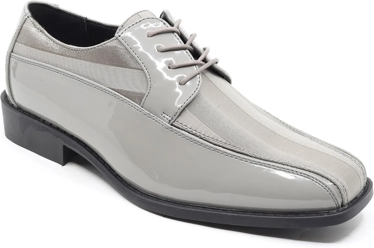Men's Oxford Lace up Striped Satin Patent Tuxedo Dress Shoes MC-179