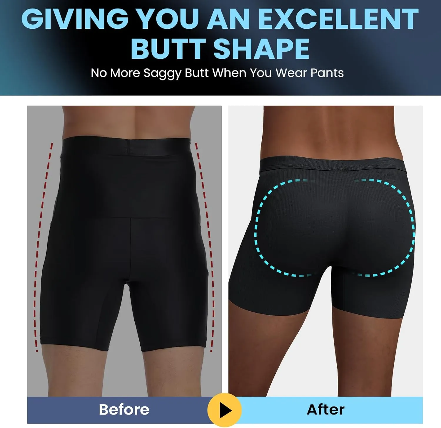 Men's Padded Underwear Boxer Briefs Tummy Control Body Shaper Shapewear Enhance Butt Lifter