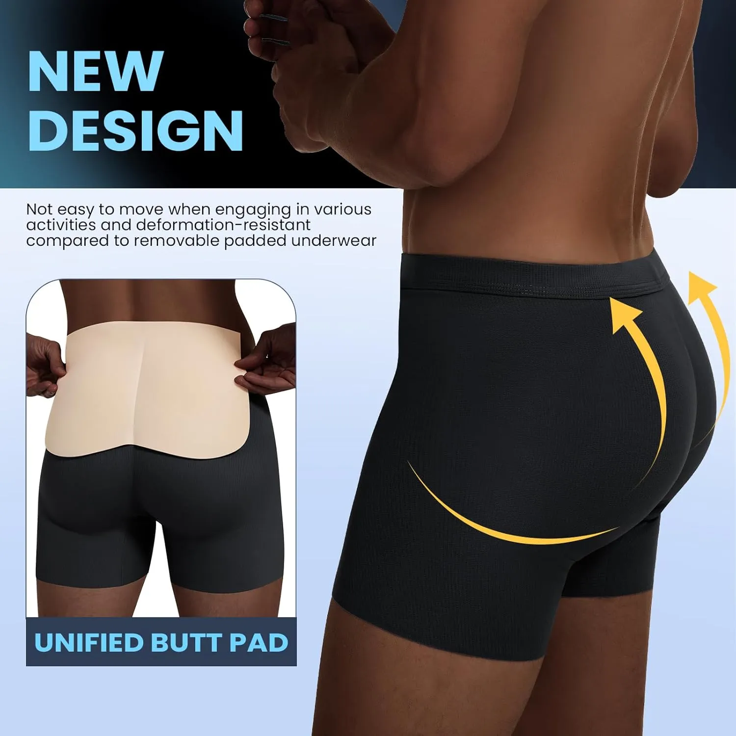 Men's Padded Underwear Boxer Briefs Tummy Control Body Shaper Shapewear Enhance Butt Lifter