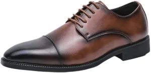 Men's Patent Leather Oxford Shoes Comfortable Classic Pointed Toe Tuxedo Dress Shoes Breathable Leather Wingtip Brogue Shoes for Men(Brown,6.5)
