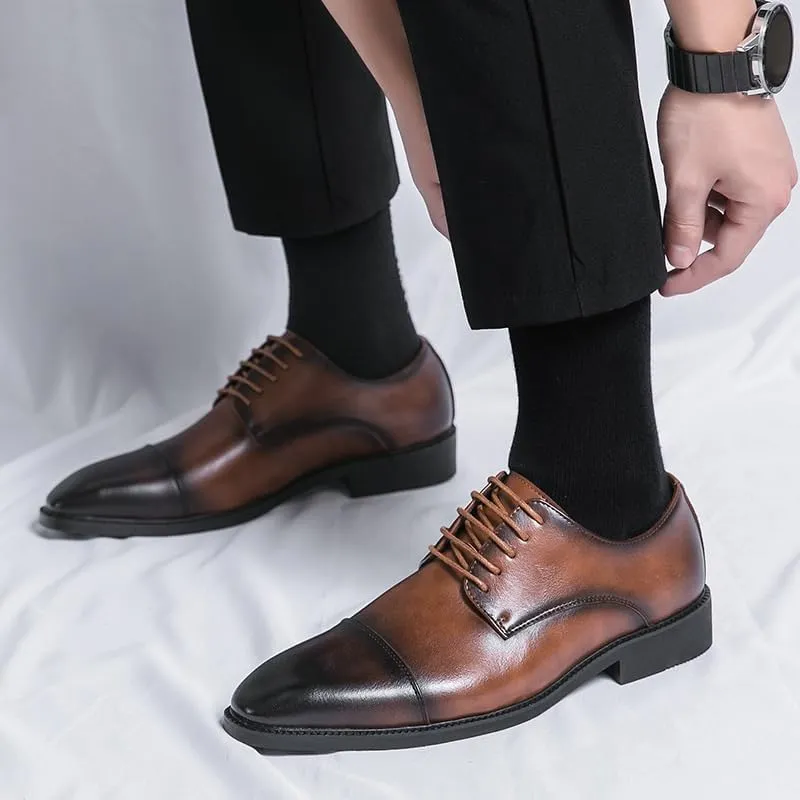 Men's Patent Leather Oxford Shoes Comfortable Classic Pointed Toe Tuxedo Dress Shoes Breathable Leather Wingtip Brogue Shoes for Men(Brown,6.5)