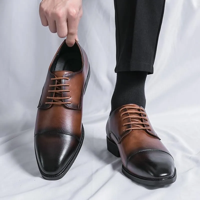 Men's Patent Leather Oxford Shoes Comfortable Classic Pointed Toe Tuxedo Dress Shoes Breathable Leather Wingtip Brogue Shoes for Men(Brown,6.5)