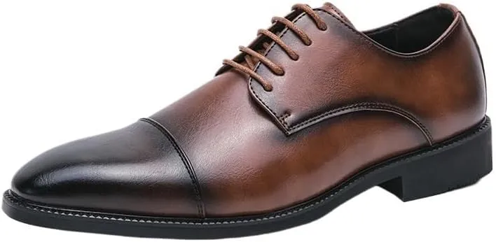 Men's Patent Leather Oxford Shoes Comfortable Classic Pointed Toe Tuxedo Dress Shoes Breathable Leather Wingtip Brogue Shoes for Men(Brown,6.5)
