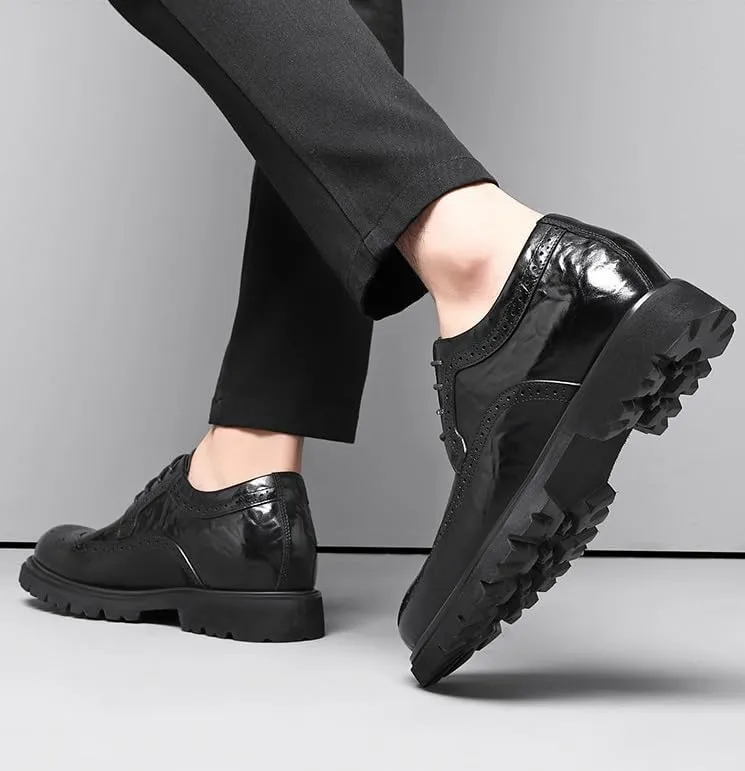 Men's Platform Leather Oxfords Luxury Formal Derby Shoes for Men Casual Work Office Business Brogue Shoes