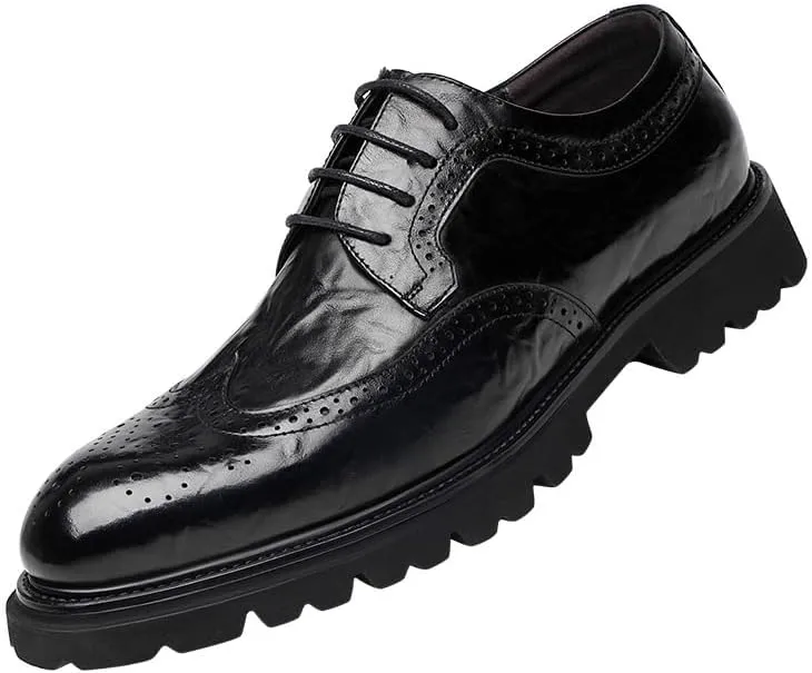 Men's Platform Leather Oxfords Luxury Formal Derby Shoes for Men Casual Work Office Business Brogue Shoes