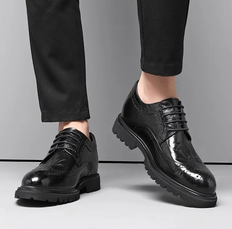 Men's Platform Leather Oxfords Luxury Formal Derby Shoes for Men Casual Work Office Business Brogue Shoes