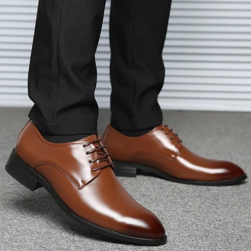 Men's Shiny Patent Leather Dress Shoes Hand Stitched Business Formal Derby Shoes Mens Breathable Comfortable Business Lace Up Oxford Shoes(Brown,10.5)