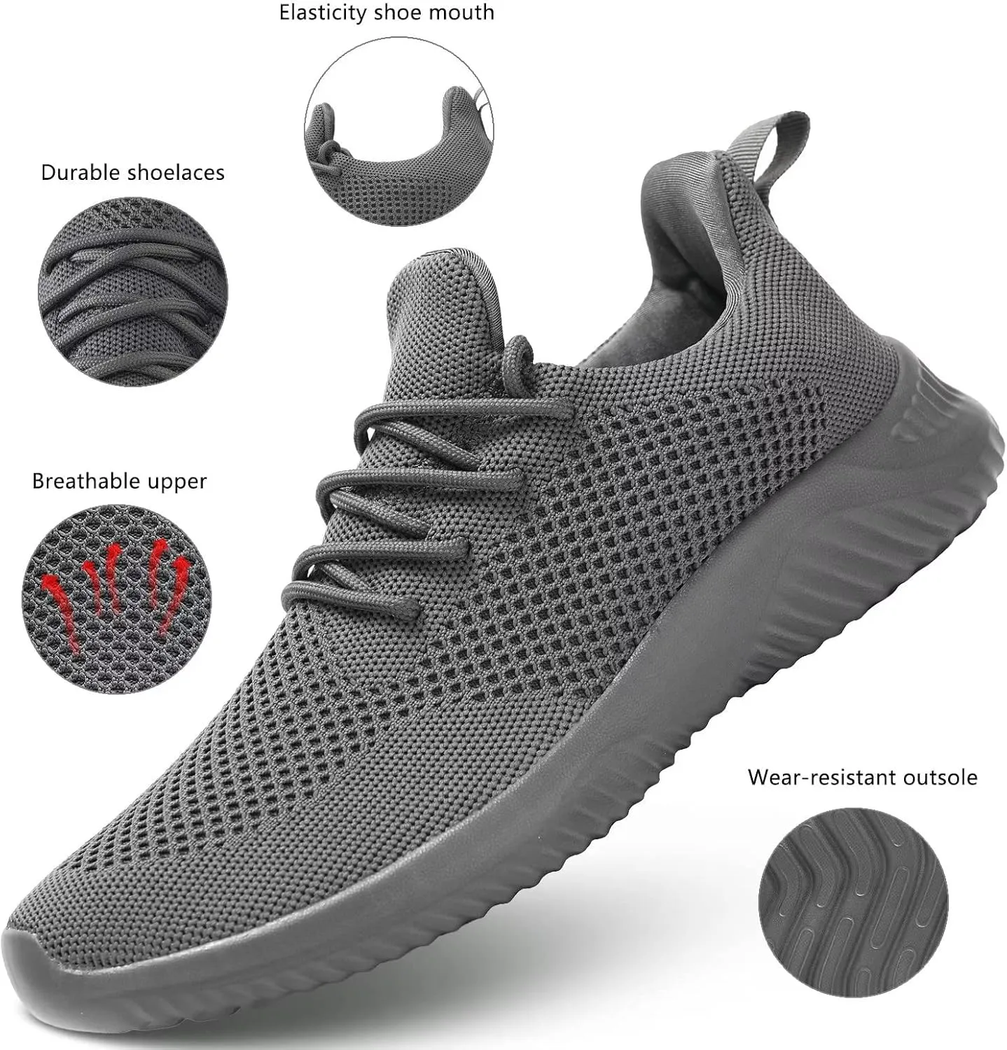 Mens Slip-on Tennis Shoes Walking Running Sneakers Lightweight Breathable Casual Soft Sole Mesh Work Gym Trainers