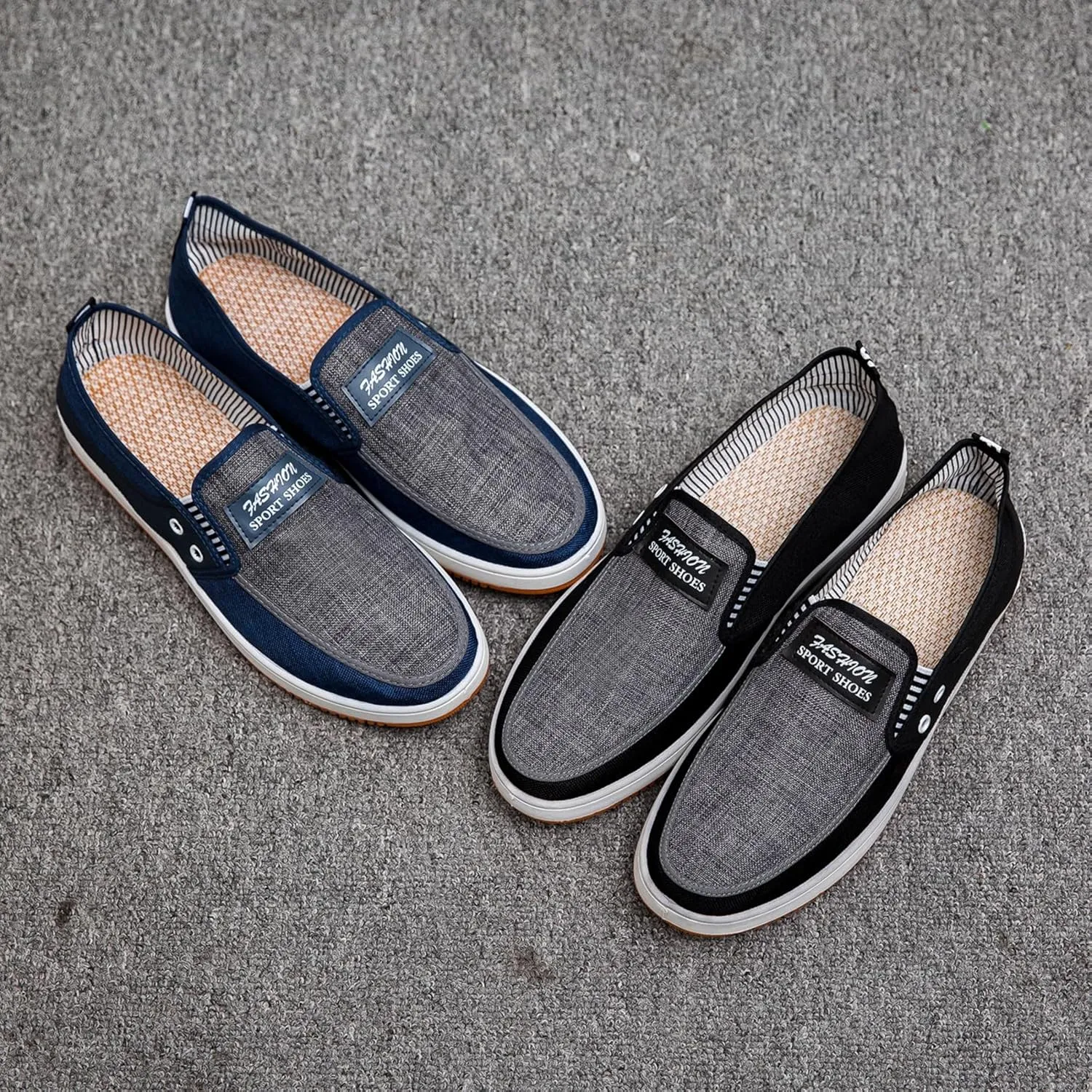 Men's Slip-Resistant Breathable Canvas Loafers - Lightweight Slip-On Casual Boat Shoes Fishing Walking Driving All-Season Low-Cut Wear-Resistant Footwear