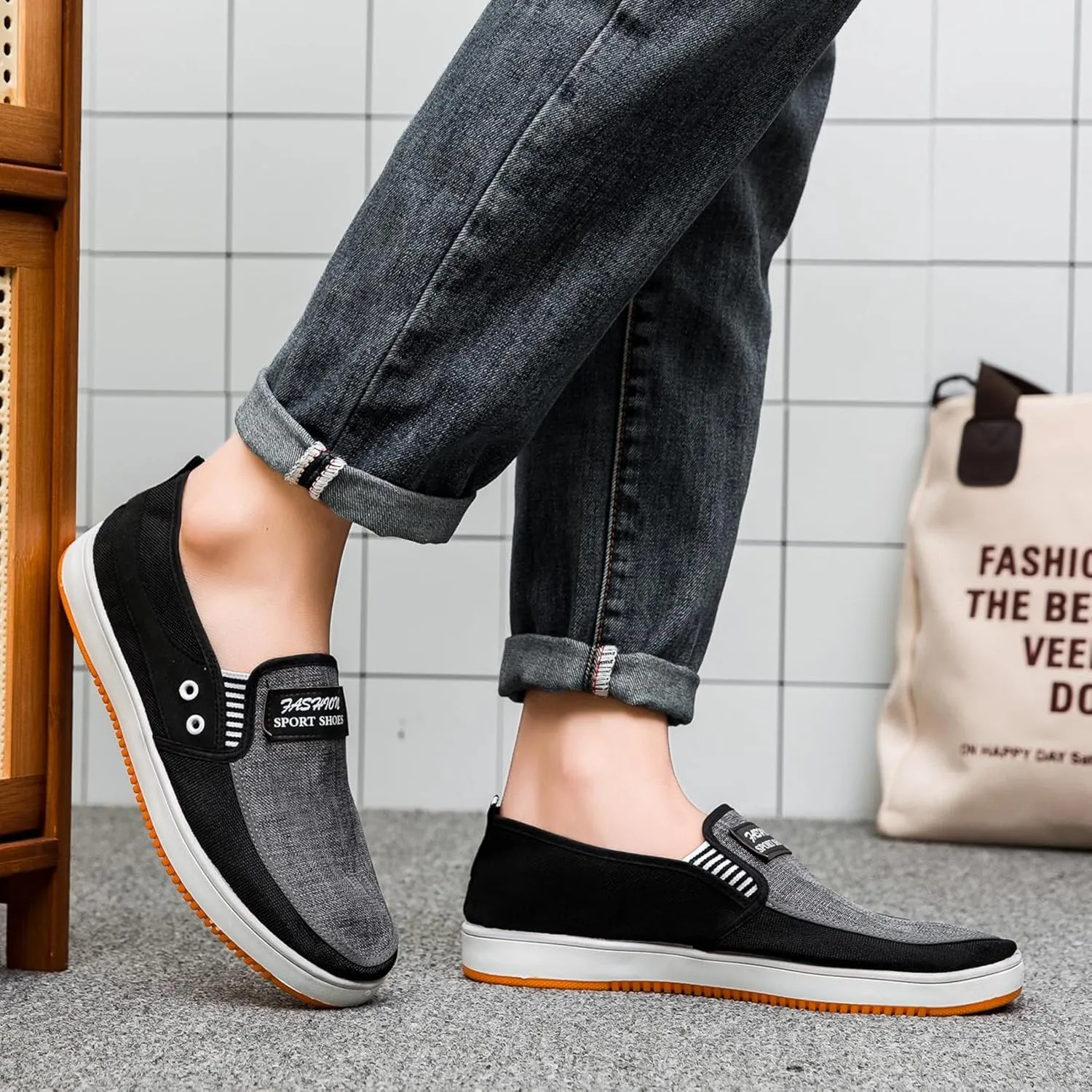 Men's Slip-Resistant Breathable Canvas Loafers - Lightweight Slip-On Casual Boat Shoes Fishing Walking Driving All-Season Low-Cut Wear-Resistant Footwear