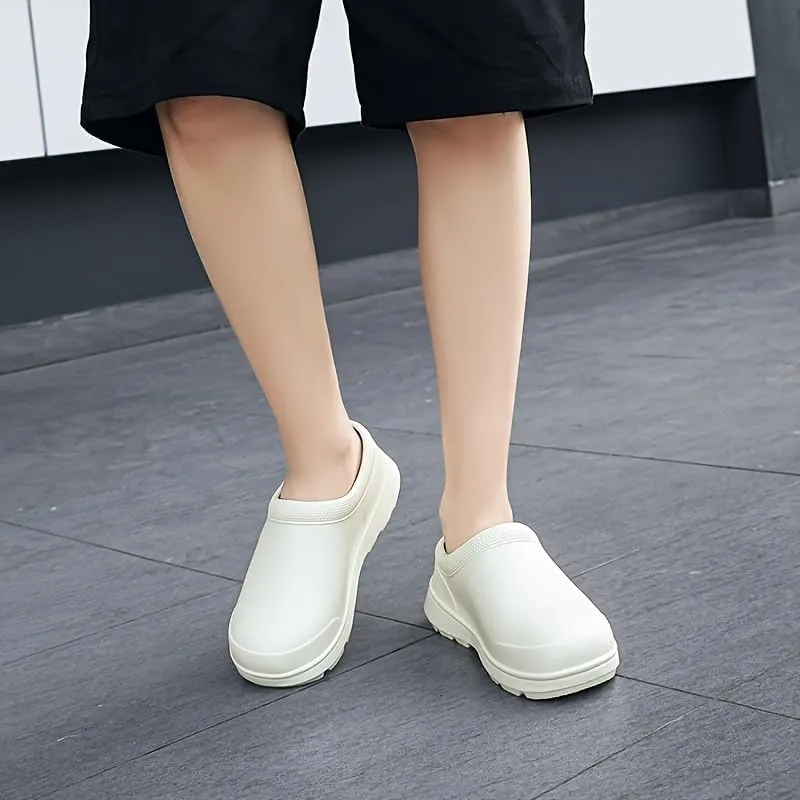 Men's Solid Closed Toe EVA Shoes - Oil Proof Non-Slip Slip On Chef Shoes for Kitchen, Hospital and More