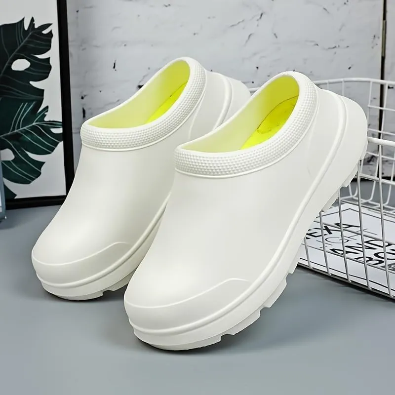 Men's Solid Closed Toe EVA Shoes - Oil Proof Non-Slip Slip On Chef Shoes for Kitchen, Hospital and More