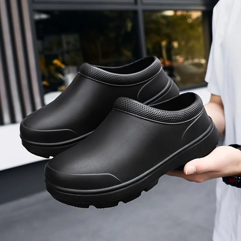 Men's Solid Closed Toe EVA Shoes - Oil Proof Non-Slip Slip On Chef Shoes for Kitchen, Hospital and More