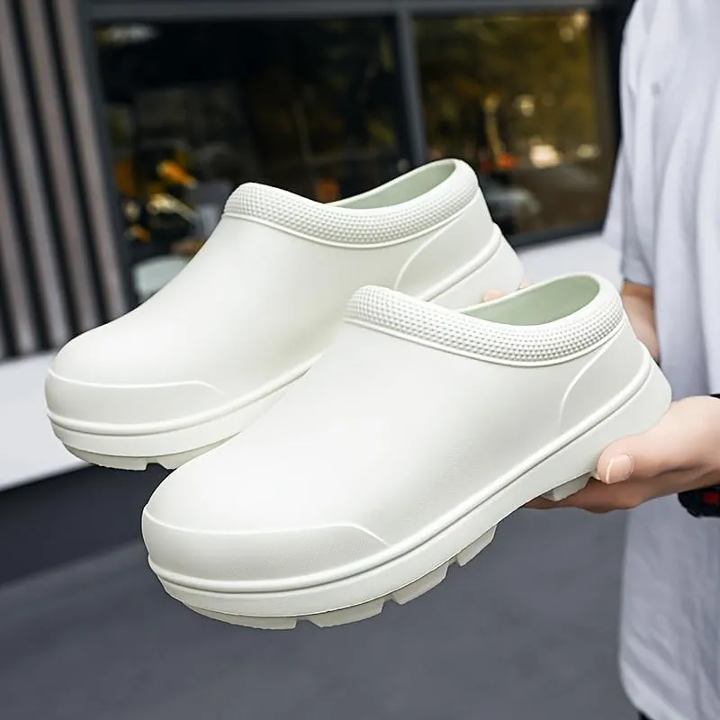 Men's Solid Closed Toe EVA Shoes - Oil Proof Non-Slip Slip On Chef Shoes for Kitchen, Hospital and More