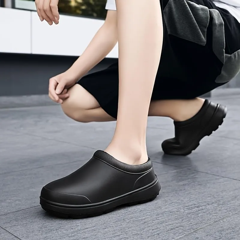 Men's Solid Closed Toe EVA Shoes - Oil Proof Non-Slip Slip On Chef Shoes for Kitchen, Hospital and More