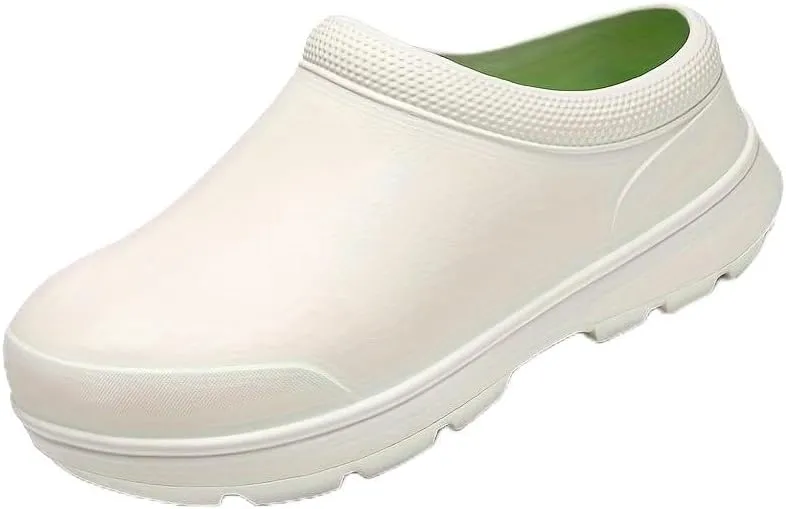 Men's Solid Closed Toe EVA Shoes - Oil Proof Non-Slip Slip On Chef Shoes for Kitchen, Hospital and More