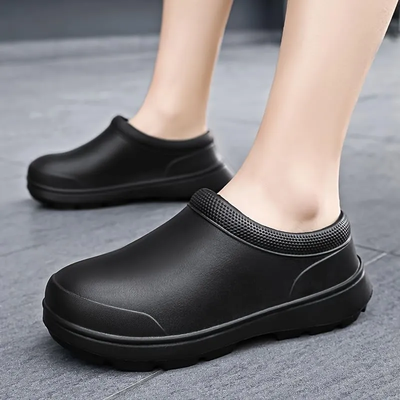 Men's Solid Closed Toe EVA Shoes - Oil Proof Non-Slip Slip On Chef Shoes for Kitchen, Hospital and More