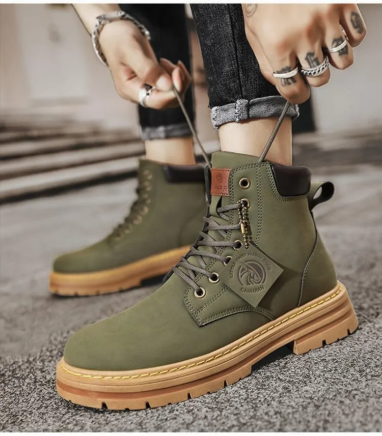 Mens Water Resistant Leather Work Boots Casual Boots for Men Men's Anti-Slip Wear-Resistant Fashion Hiking Boots