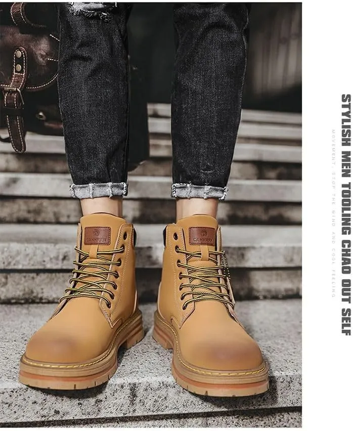 Mens Water Resistant Leather Work Boots Casual Boots for Men Men's Anti-Slip Wear-Resistant Fashion Hiking Boots