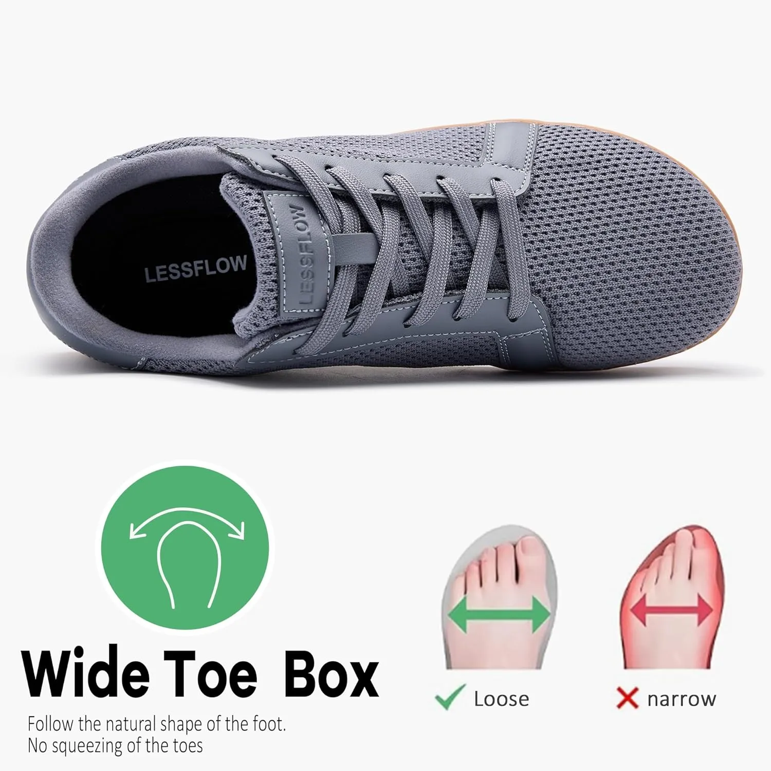 Men's Wide Walking Shoes Barefoot Sneakers Minimalist Running Shoes Zero Drop Sole Trainer Breathable Casual Athletic Shoe